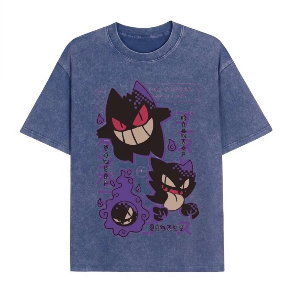 Freelect Pokemon Gengar Graphic T-Shirt Blue Mineral Wash Anime Tee